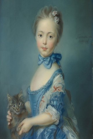 A Girl with a Kitten By Jean Baptiste Perronneau Wall Art Painting Prints Poster Canvas Picture Hanging Photo Gift Idea Home Decor