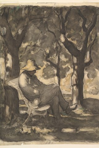 A Man Reading in a Garden By Honore Daumier Wall Art Painting Prints Poster Canvas Picture Hanging Photo Gift Idea Home Decor