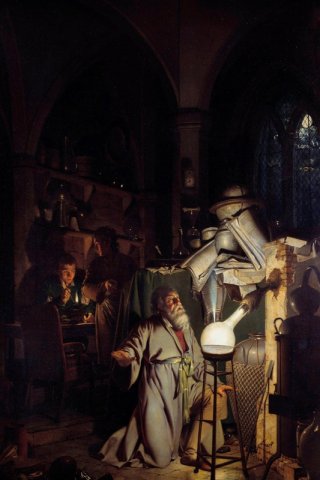 Alchimista che tenta di scoprire la pietra filosofale By Joseph Wright of Derby