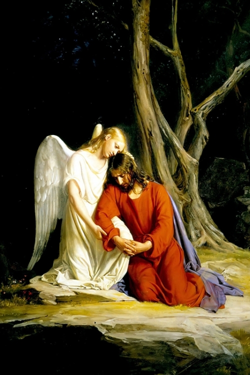 angel with Jesus christ before arrest in the Garden of Gethsemane By Carl Heinrich Bloch