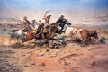 Cowboys roping a steer By Charles Marion Russell Wall Art Painting Prints Poster Canvas Picture Hanging Photo Gift Idea Home Decor