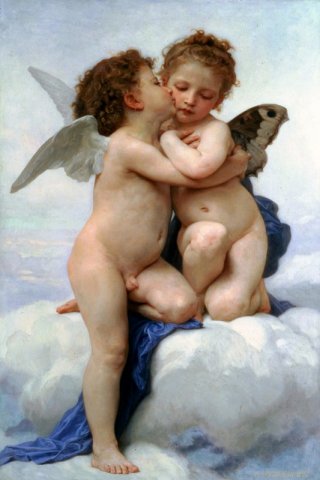 Cupid and Psyche as Children The First Kiss By William Adolphe Bouguereau Wall Art Painting Prints Poster Canvas Picture Hanging Photo Gift Idea Home Decor
