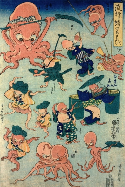 Fashionable Octopus Games By Utagawa Kuniyoshi Wall Art Painting Prints Poster Canvas Picture Hanging Photo Gift Idea Home Decor