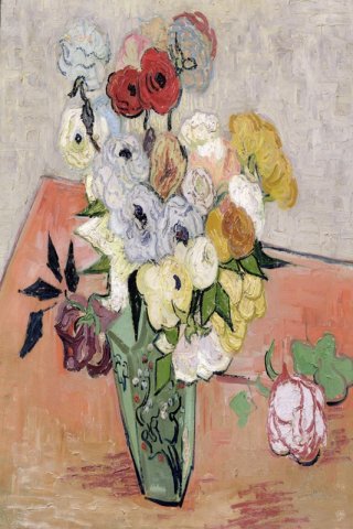 Japanese Vase with Roses and Anemones By Vincent van Gogh Wall Art Painting Prints Poster Canvas Picture Hanging Photo Gift Idea Home Decor