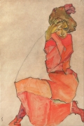 Kneeling Female in Orange Red Dress By Egon Schiele Wall Art Painting Prints Poster Canvas Picture Hanging Photo Gift Idea Home Decor