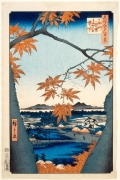 Maple Trees at Mama, Tekona Shrine and Tsugi Bridge By Utagawa Hiroshige