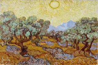 Olive Trees with Yellow Sky and Sun The Olive Orchard By Vincent van Gogh Wall Art Painting Prints Poster Canvas Picture Hanging Photo Gift Idea Home Decor
