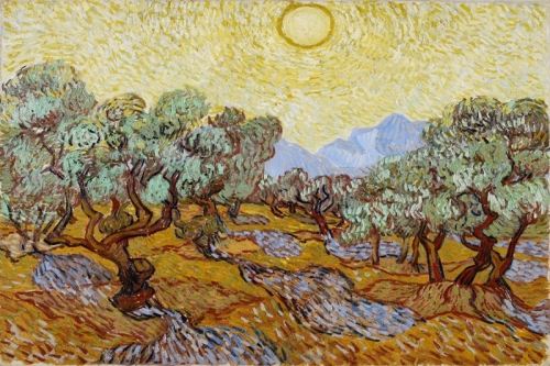 Olive Trees with Yellow Sky and Sun The Olive Orchard By Vincent van Gogh Wall Art Painting Prints Poster Canvas Picture Hanging Photo Gift Idea Home Decor