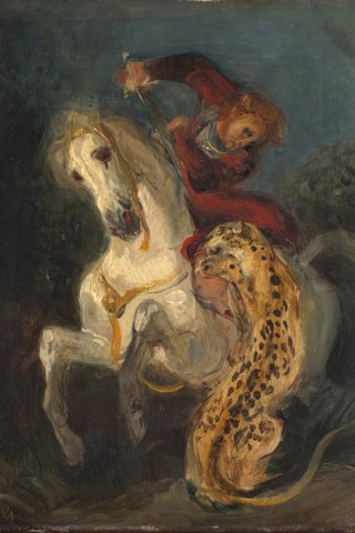 Rider Attacked by a Jaguar By Eugene Delacroix Wall Art Painting Prints Poster Canvas Picture Hanging Photo Gift Idea Home Decor
