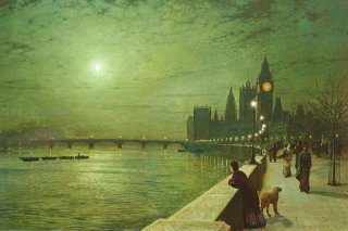 Riflessi di luce sul Tamigi a Westminster By John Atkinson Grimshaw Wall Art Painting Prints Poster Canvas Picture Hanging Photo Gift Idea Home Decor