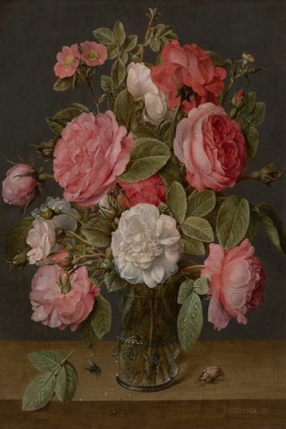 Roses in a Glass Vase By Jacob van Hulsdonck Wall Art Painting Prints Poster Canvas Picture Hanging Photo Gift Idea Home Decor