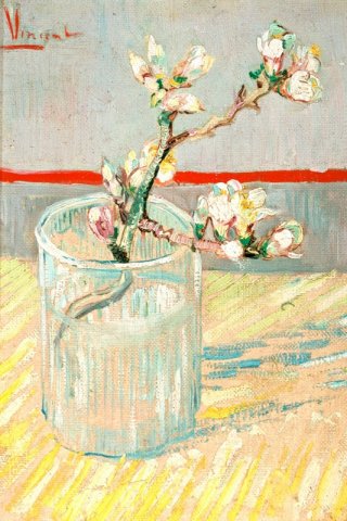 Sprig of Flowering Almond in a Glass Blossoming Almond Branch in a Glass By Vincent van Gogh