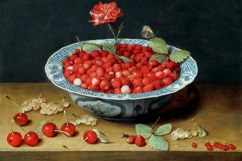 Strawberries in A Bowl By Jacob van Hulsdonck Wall Art Painting Prints Poster Canvas Picture Hanging Photo Gift Idea Home Decor