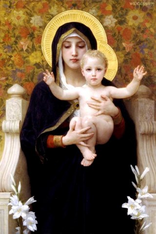 The Madonna of the Lilies By William Adolphe Bouguereau Wall Art Painting Prints Poster Canvas Picture Hanging Photo Gift Idea Home Decor