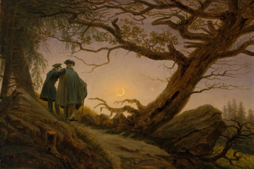 Two Men Contemplating the Moon Over The Po River By Caspar David Friedrich