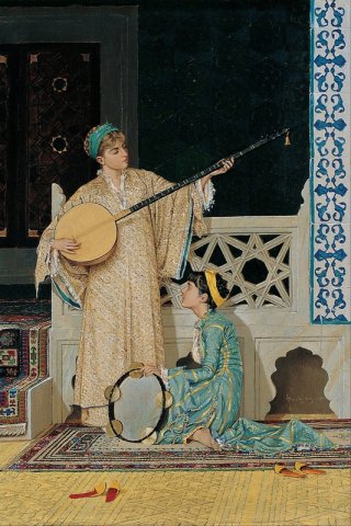 Two Musician Girls By Osman Hamdi Bey Wall Art Painting Prints Poster Canvas Picture Hanging Photo Gift Idea Home Decor