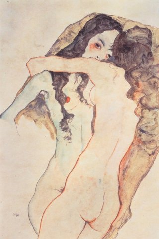 Two Women Embracing By Egon Schiele Wall Art Painting Prints Poster Canvas Picture Hanging Photo Gift Idea Home Decor