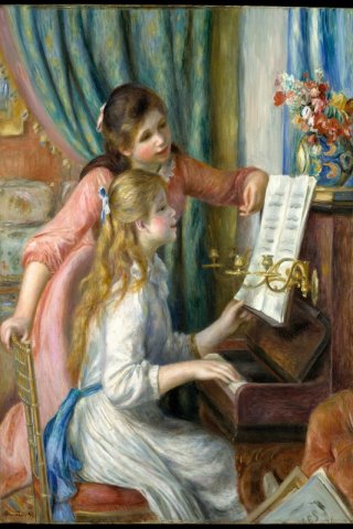 Two Young Girls at the Piano By Pierre Auguste Renoir Wall Art Painting Prints Poster Canvas Picture Hanging Photo Gift Idea Home Decor