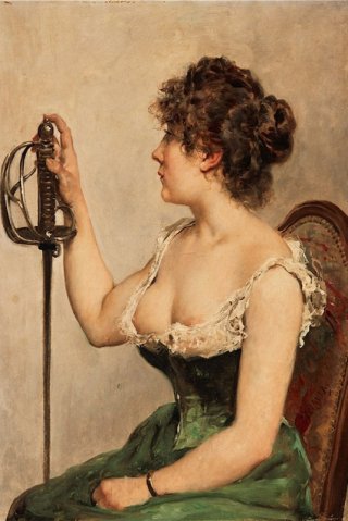 Young Woman with Sword By Jules Elie Delaunay Wall Art Painting Prints Poster Canvas Picture Hanging Photo Gift Idea Home Decor
